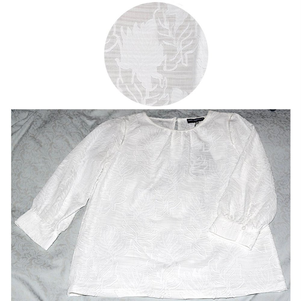 NWT Karl Lagerfeld Paris Tonal Leaf Embroidery / Applique Blouse